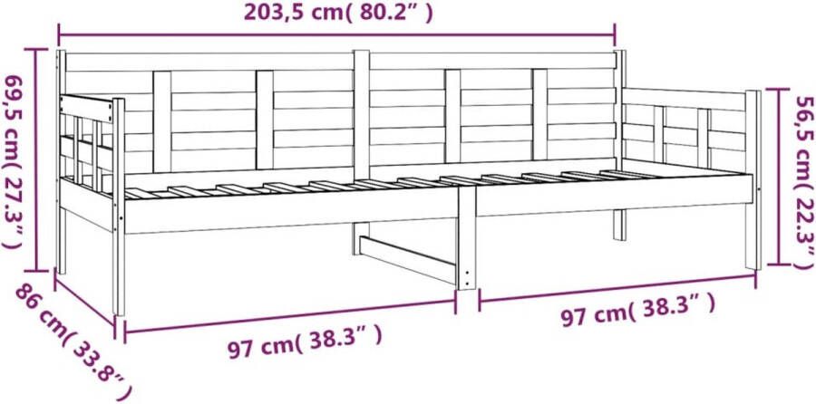 VidaXL -Slaapbank-massief-grenenhout-zwart-80x200-cm - Foto 3