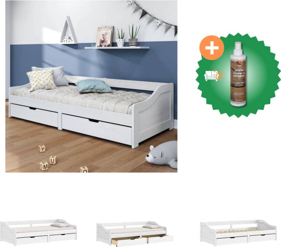 VidaXL Slaapbank met 2 lades IRUN 90x200 cm massief grenenhout wit Bed Inclusief Houtreiniger en verfrisser