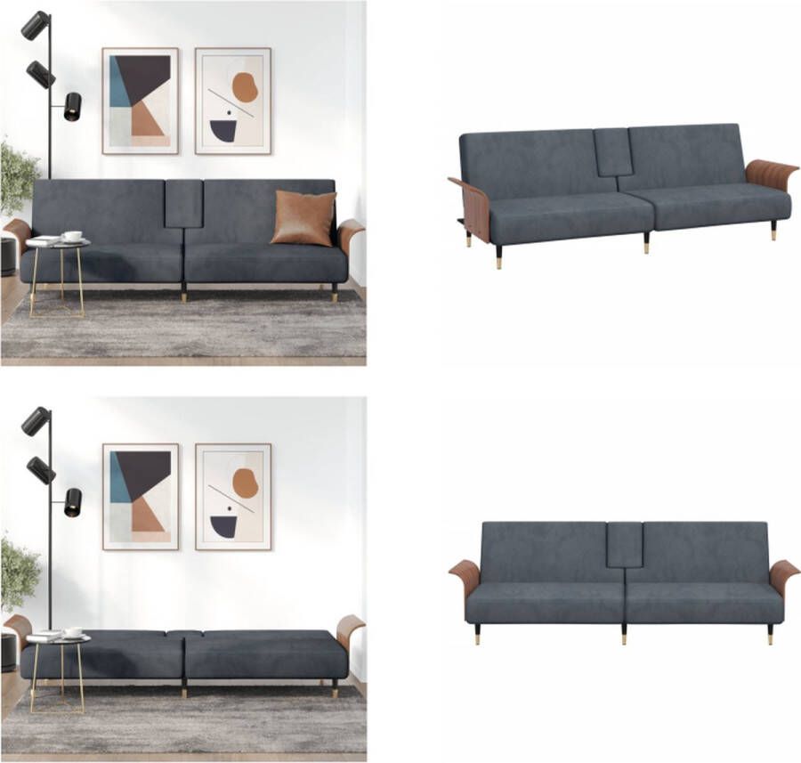 VidaXL Slaapbank met bekerhouders fluweel donkergrijs Slaapbank Slaapbanken Slaap Bank Bedbank - Foto 2