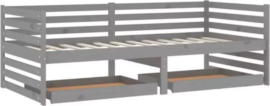 VidaXL Slaapbank met lades massief grenenhout grijs 90x200 cm - Foto 2