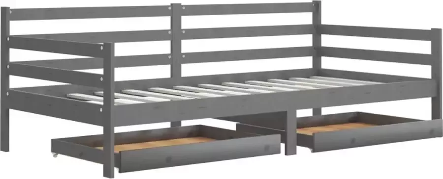 VidaXL Slaapbank met lades massief grenenhout grijs 90x200 cm - Foto 2
