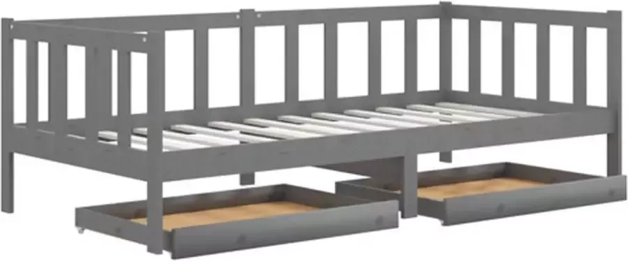 VidaXL Slaapbank met lades massief grenenhout grijs 90x200 cm - Foto 2