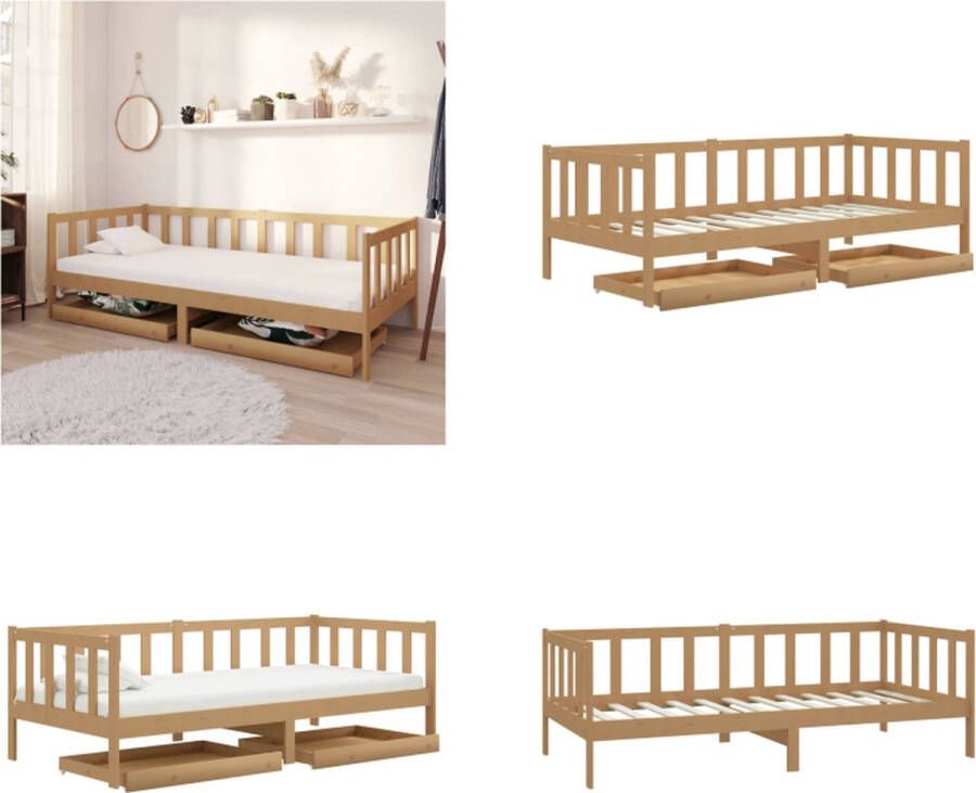 VidaXL Slaapbank met lades massief grenenhout honingbruin 90x200 cm Bedbank Bedbanken Bed Bank Bed Banken