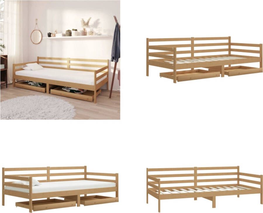 VidaXL Slaapbank met lades massief grenenhout honingbruin 90x200 cm Bedbank Bedbanken Bed Bank Bed Banken