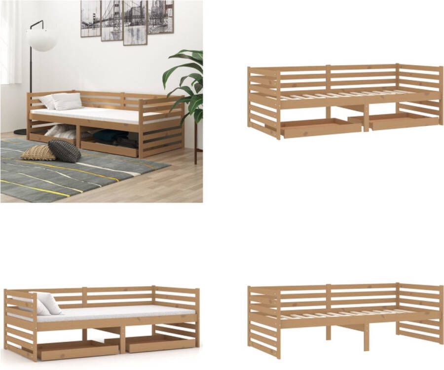 VidaXL Slaapbank met lades massief grenenhout honingbruin 90x200 cm Bedbank Bedbanken Bed Bank Bed Banken