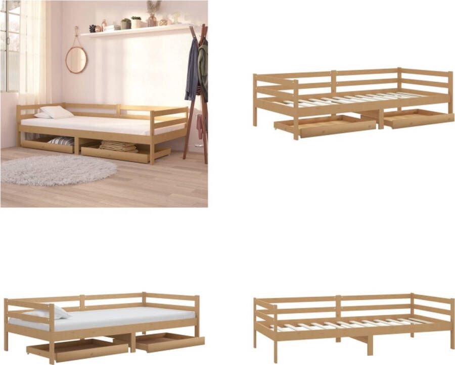 VidaXL Slaapbank met lades massief grenenhout honingbruin 90x200 cm Bedbank Bedbanken Bed Bank Bed Banken