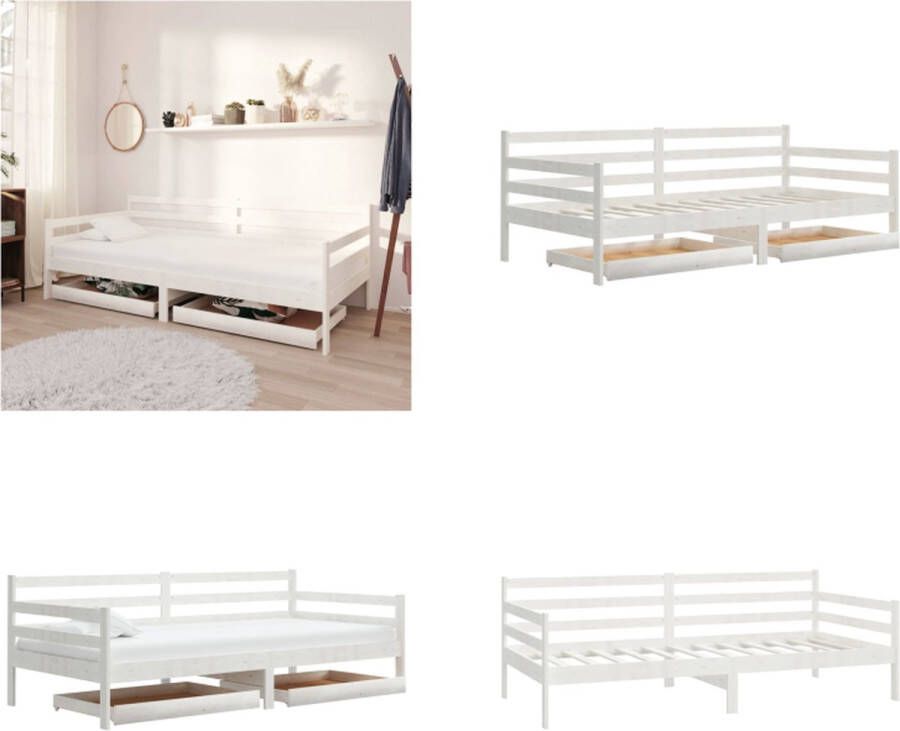 VidaXL Slaapbank met lades massief grenenhout wit 90x200 cm Bedbank Bedbanken Bed Bank Bed Banken - Foto 2