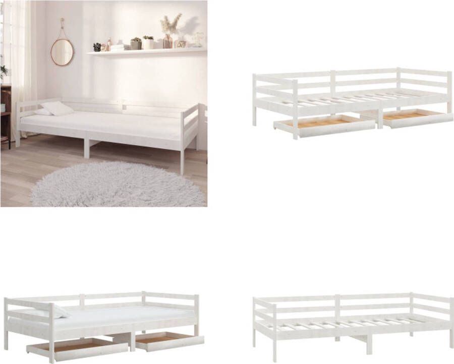 VidaXL Slaapbank met lades massief grenenhout wit 90x200 cm Bedbank Bedbanken Bed Bank Bed Banken - Foto 2