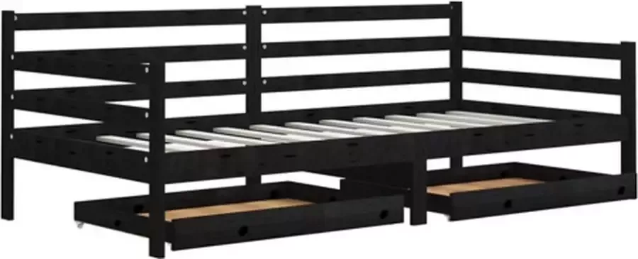 VidaXL -Slaapbank-met-lades-massief-grenenhout-zwart-90x200-cm - Foto 2