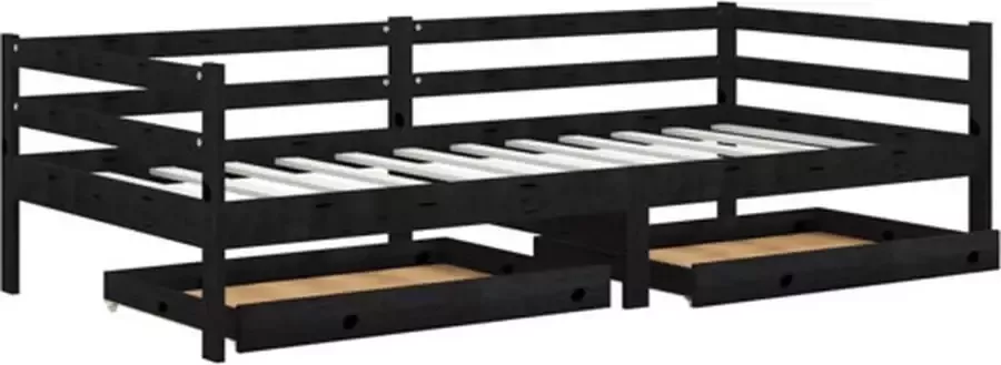 VidaXL -Slaapbank-met-lades-massief-grenenhout-zwart-90x200-cm - Foto 2