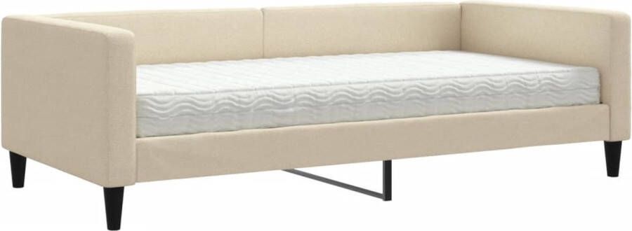 VidaXL -Slaapbank-met-matras-100x200-cm-stof-crèmekleurig