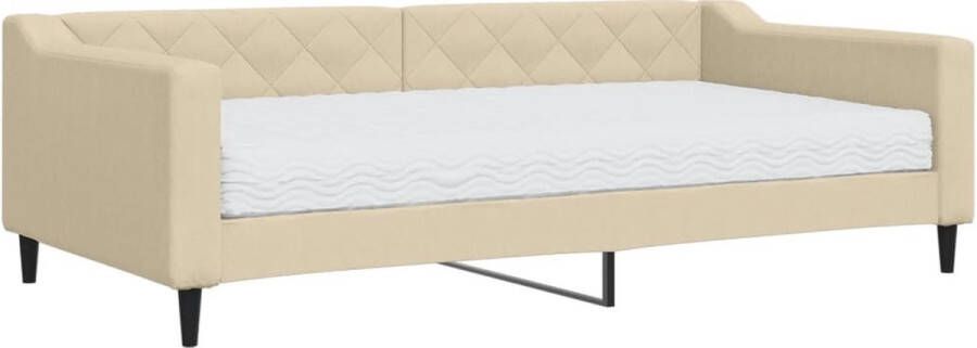 VidaXL Slaapbank met matras 100x200 cm stof crÃ¨mekleurig - Foto 2