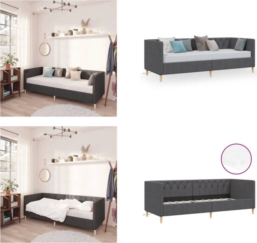 VidaXL Slaapbank met matras en USB stof donkergrijs 90x200 cm Bedbank Bedbanken Bed Bank Bed Banken