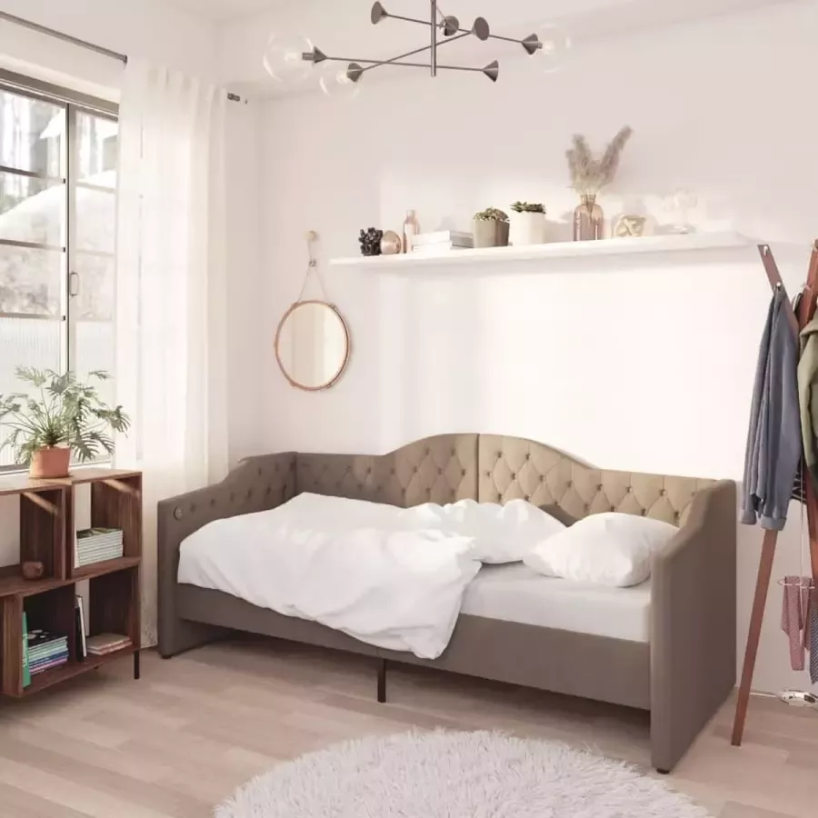 VidaXL Slaapbank met matras en USB stof taupe 90x200 cm
