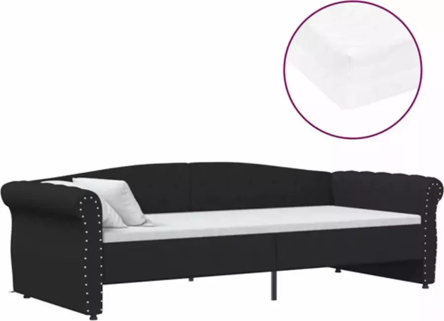 VidaXL Slaapbank met matras en USB stof zwart 90x200 cm - Foto 2