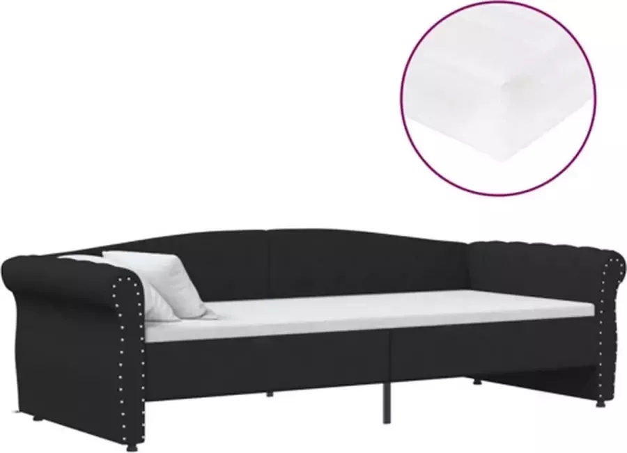 VidaXL Slaapbank met matras en USB stof zwart 90x200 cm - Foto 2