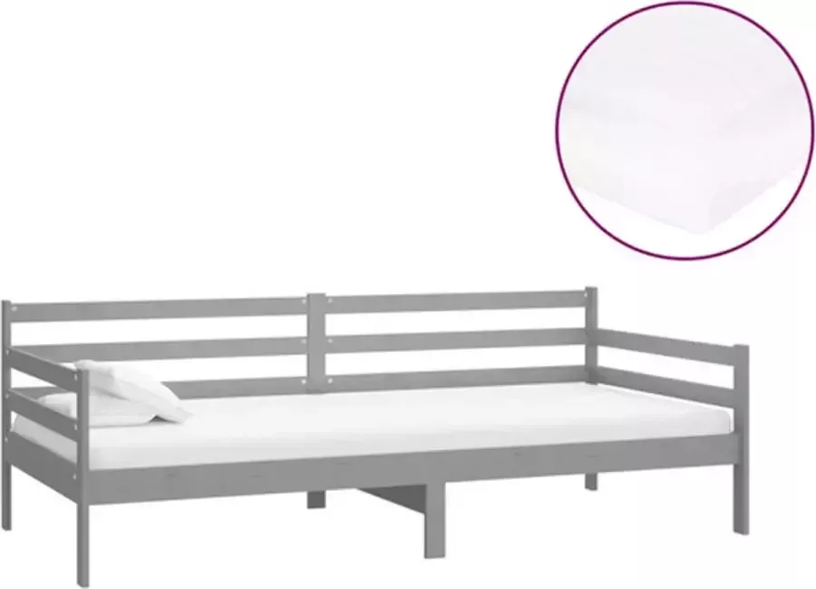 Vida XL Slaapbank met matras massief grenenhout grijs 90x200 cm SKU: V3083591 - Foto 2