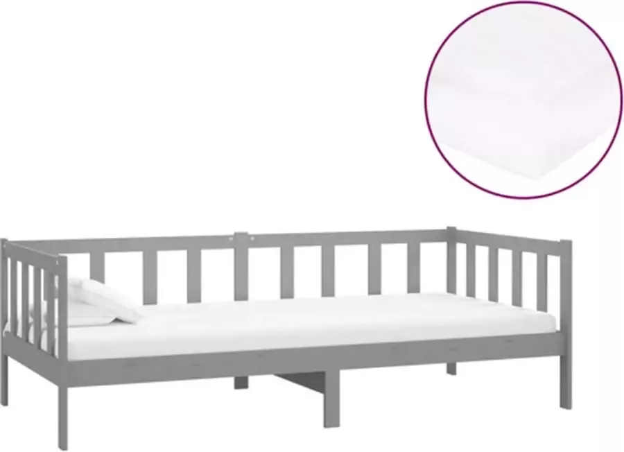 Vida XL Slaapbank met matras massief grenenhout grijs 90x200 cm SKU: V3083611 - Foto 3