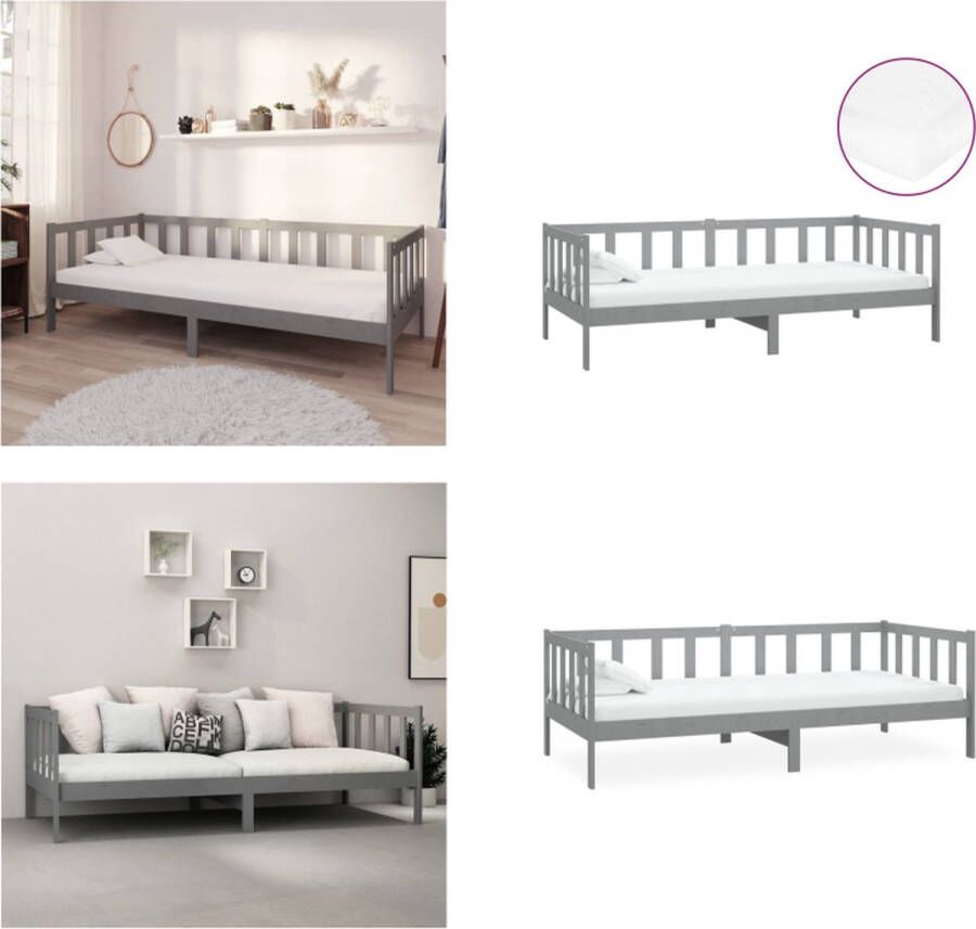 VidaXL Slaapbank met matras massief grenenhout grijs 90x200 cm Bedbank Bedbanken Bed Bank Bed Banken