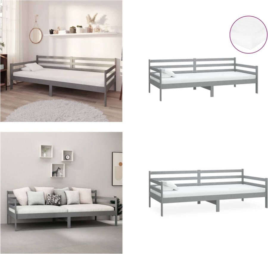 VidaXL Slaapbank met matras massief grenenhout grijs 90x200 cm Bedbank Bedbanken Bed Bank Bed Banken - Foto 2