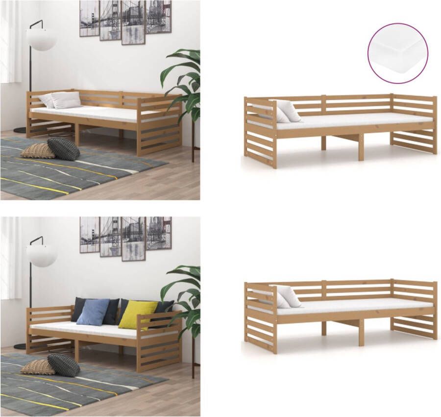VidaXL Slaapbank met matras massief grenenhout honingbruin 90x200 cm Bedbank Bedbanken Bed Bank Bed Banken