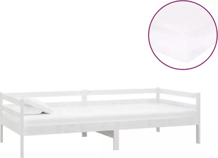 Vida XL Slaapbank met matras massief grenenhout wit 90x200 cm SKU: V3083565 - Foto 3