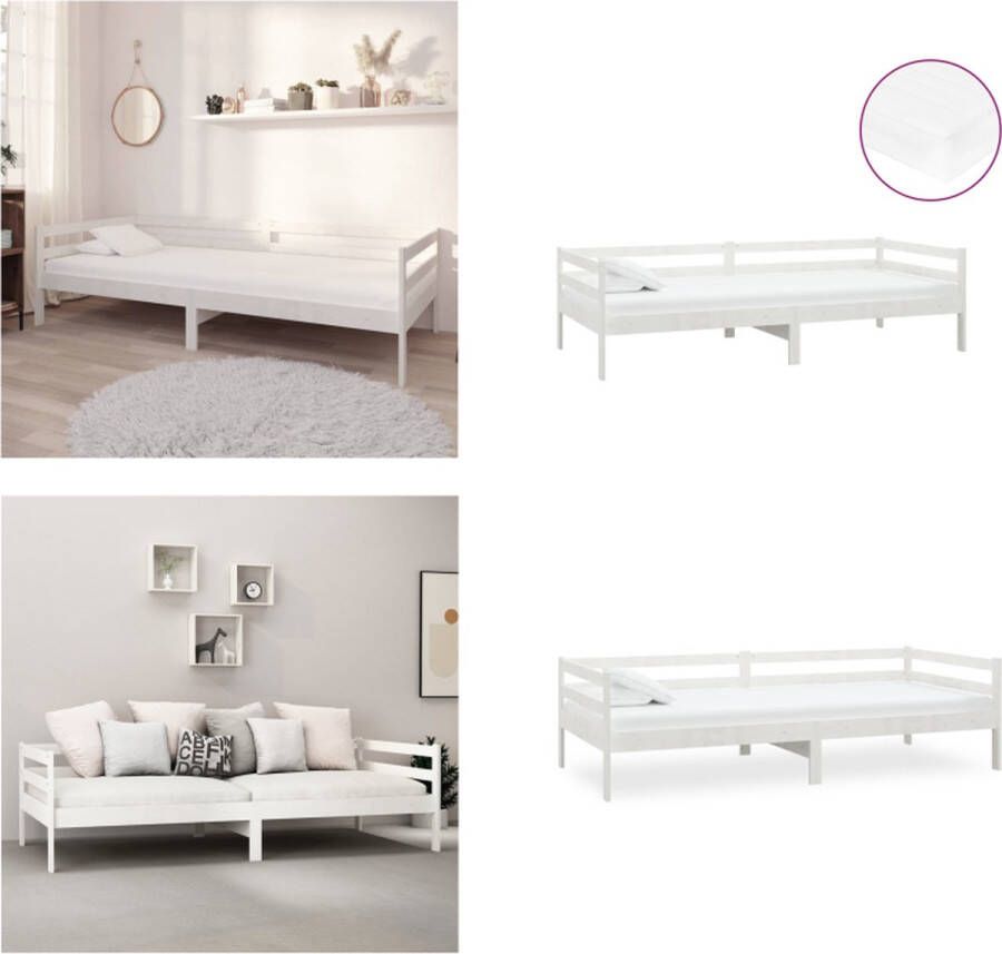 VidaXL Slaapbank met matras massief grenenhout wit 90x200 cm Bedbank Bedbanken Bed Bank Bed Banken - Foto 2