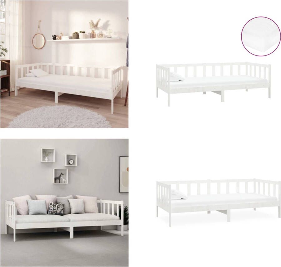 VidaXL Slaapbank met matras massief grenenhout wit 90x200 cm Bedbank Bedbanken Bed Bank Bed Banken