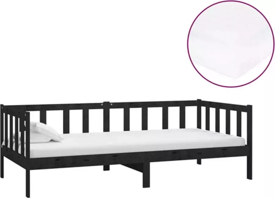 Vida XL Slaapbank met matras massief grenenhout zwart 90x200 cm SKU: V3083613 - Foto 3