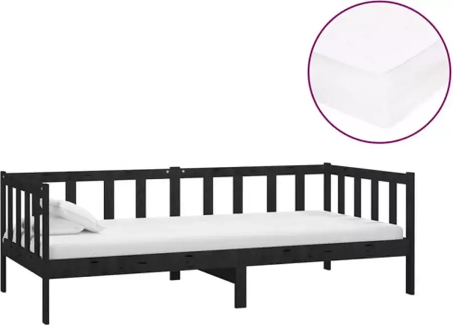 Vida XL Slaapbank met matras massief grenenhout zwart 90x200 cm SKU: V3083613 - Foto 4