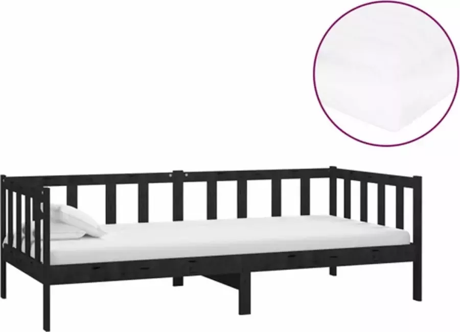 Vida XL Slaapbank met matras massief grenenhout zwart 90x200 cm SKU: 3083618