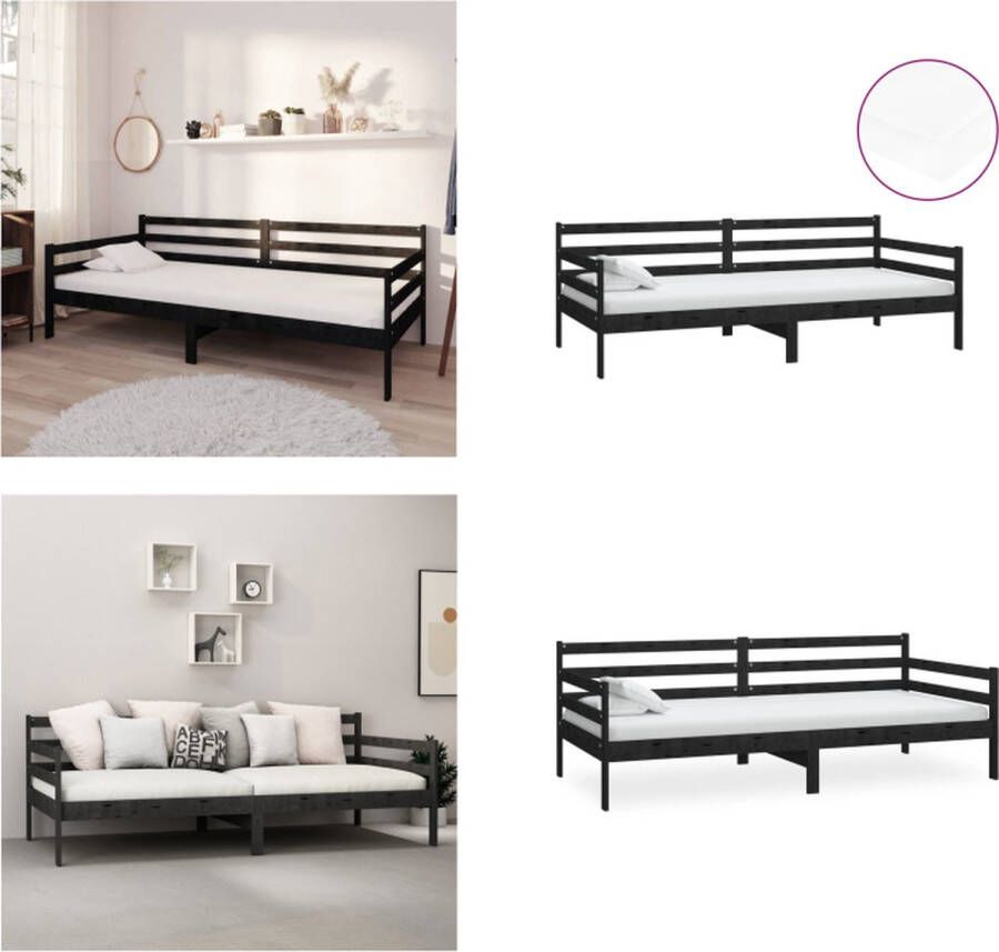 VidaXL Slaapbank met matras massief grenenhout zwart 90x200 cm Bedbank Bedbanken Bed Bank Bed Banken