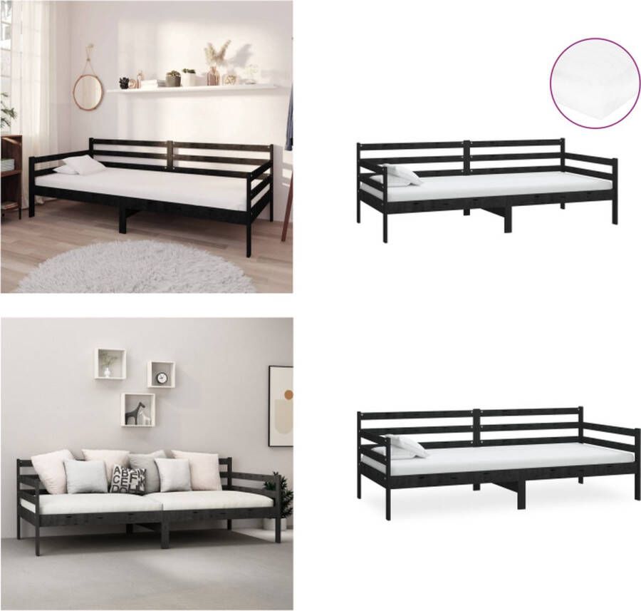 VidaXL Slaapbank met matras massief grenenhout zwart 90x200 cm Bedbank Bedbanken Bed Bank Bed Banken