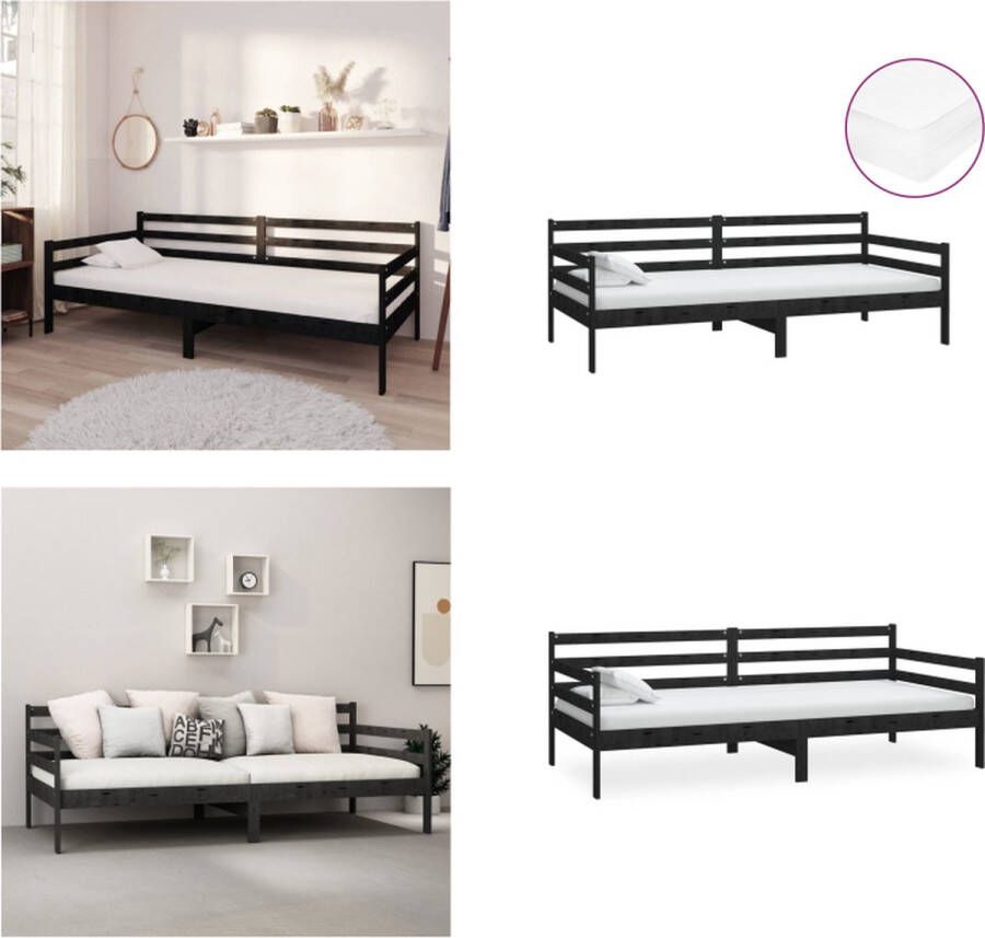 VidaXL Slaapbank met matras massief grenenhout zwart 90x200 cm Bedbank Bedbanken Bed Bank Bed Banken