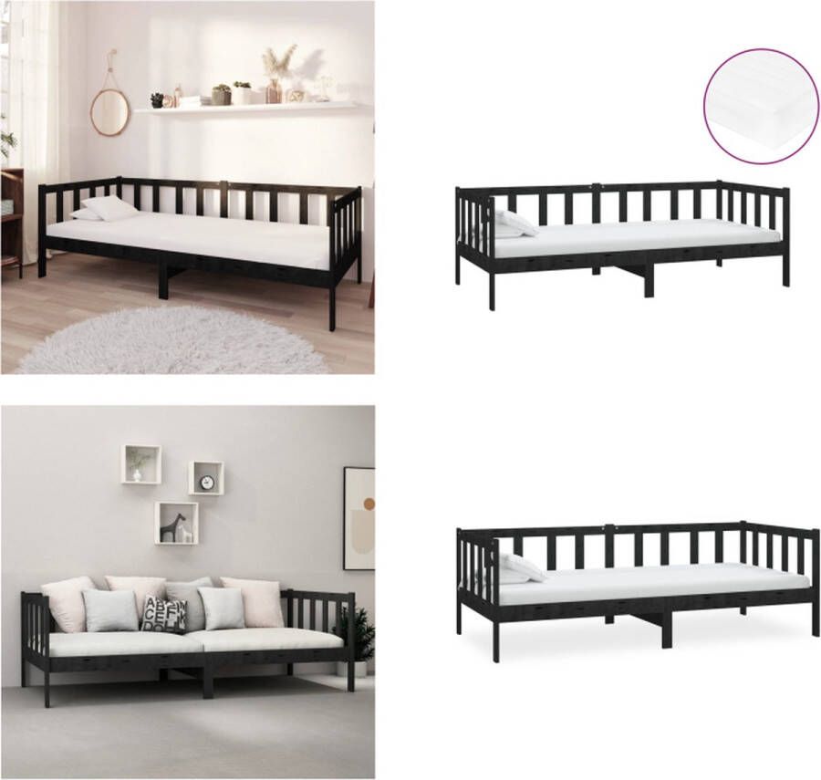 VidaXL Slaapbank met matras massief grenenhout zwart 90x200 cm Bedbank Bedbanken Bed Bank Bed Banken