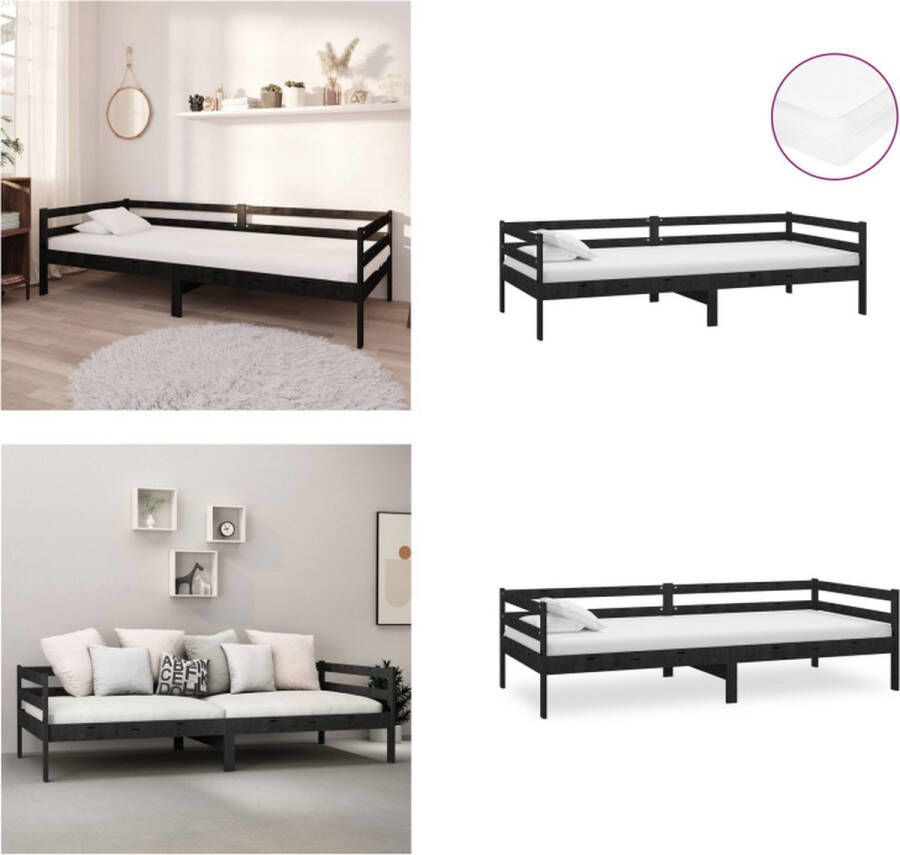 VidaXL Slaapbank met matras massief grenenhout zwart 90x200 cm Bedbank Bedbanken Bed Bank Bed Banken