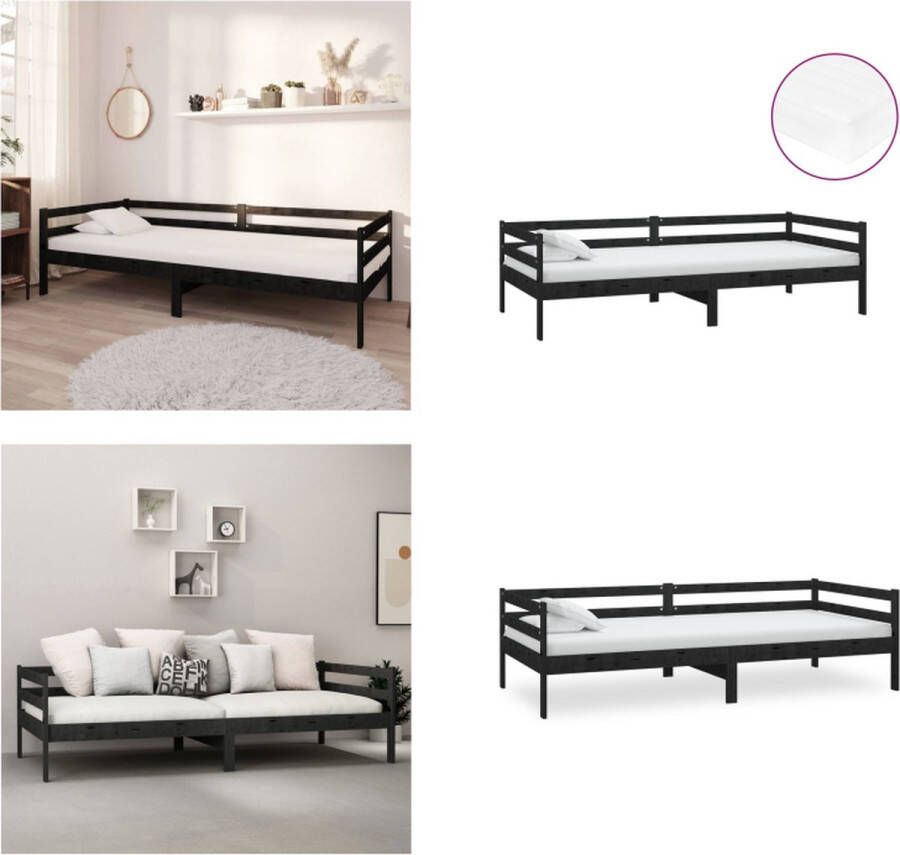 VidaXL Slaapbank met matras massief grenenhout zwart 90x200 cm Bedbank Bedbanken Bed Bank Bed Banken