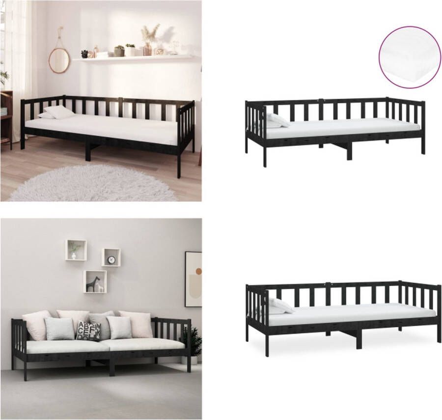 VidaXL Slaapbank met matras massief grenenhout zwart 90x200 cm Bedbank Bedbanken Bed Bank Bed Banken