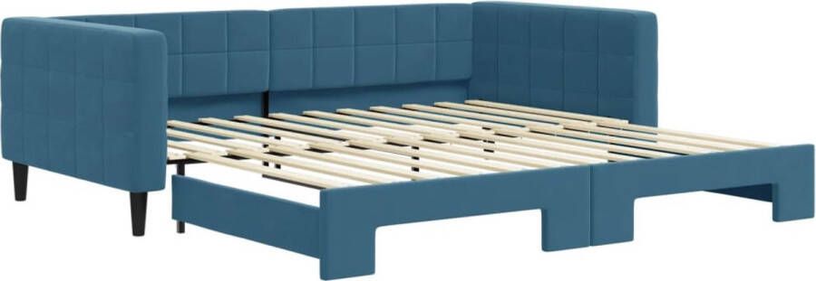 VidaXL -Slaapbank-met-onderschuifbed-100x200-cm-fluweel-blauw - Foto 2