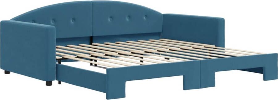 VidaXL -Slaapbank-met-onderschuifbed-100x200-cm-fluweel-blauw - Foto 2