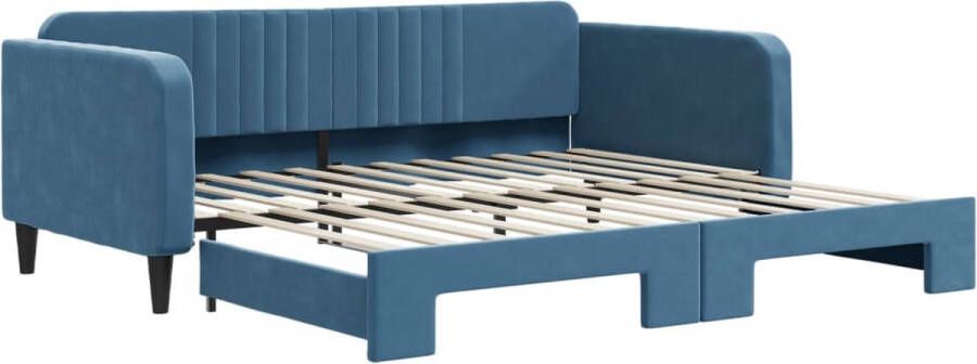 VidaXL -Slaapbank-met-onderschuifbed-100x200-cm-fluweel-blauw - Foto 2