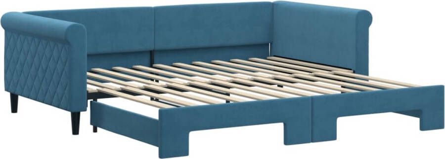 VidaXL -Slaapbank-met-onderschuifbed-100x200-cm-fluweel-blauw - Foto 2