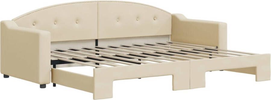 VidaXL Slaapbank met onderschuifbed 80x200 cm stof crÃ¨mekleurig - Foto 2