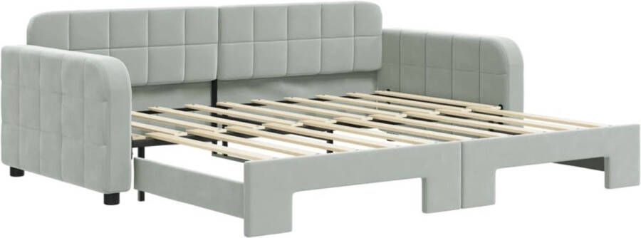 VidaXL -Slaapbank-met-onderschuifbed-90x190-cm-fluweel-lichtgrijs - Foto 2