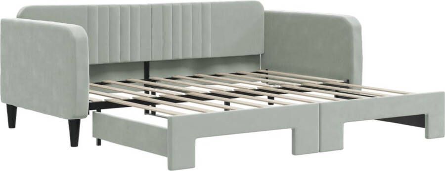 VidaXL -Slaapbank-met-onderschuifbed-90x190-cm-fluweel-lichtgrijs - Foto 2