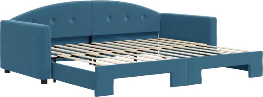 VidaXL -Slaapbank-met-onderschuifbed-90x200-cm-fluweel-blauw - Foto 2