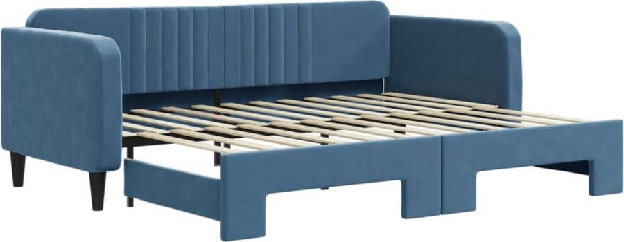 VidaXL -Slaapbank-met-onderschuifbed-90x200-cm-fluweel-blauw - Foto 2
