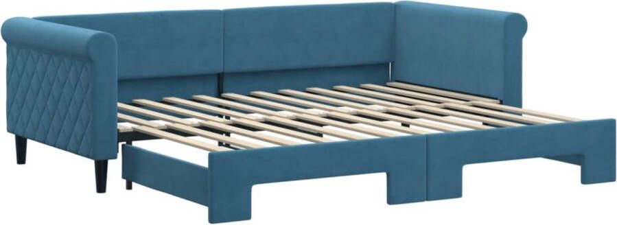 VidaXL -Slaapbank-met-onderschuifbed-90x200-cm-fluweel-blauw - Foto 2