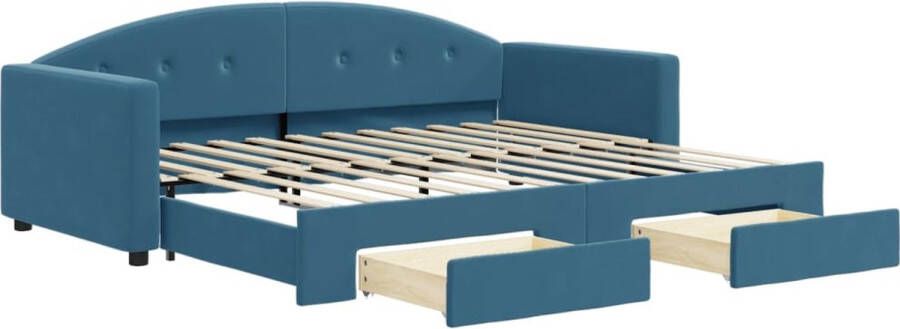 VidaXL Slaapbank met onderschuifbed 90x200 cm Blauw Slaapbank Tweepersoonsbed Opbergruimte Sofa Bed Lounge Meubels - Foto 4