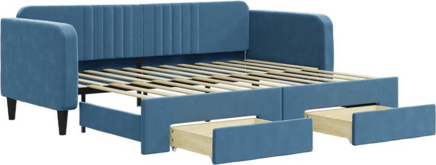 VidaXL Slaapbank met onderschuifbed 90x200 cm Blauw Slaapbank Tweepersoonsbed Opbergruimte Sofa Bed Lounge Meubels - Foto 5